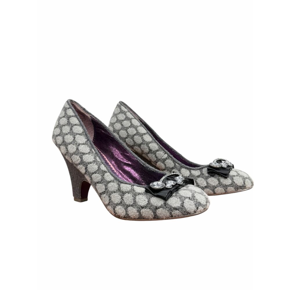 Vintage Pin Up Poetic License Dot Heels Wedge shoes SZ 9 US 39.5 EU Women’s Gray